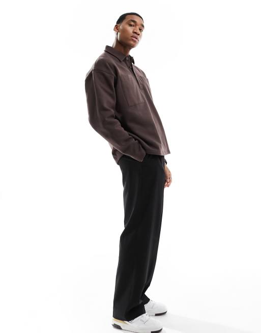 ASOS DESIGN - Premium oversized sweatshirt met polokraag van zware 400gsms stof in bruin , 2 van 4