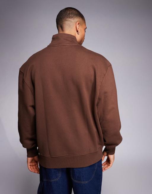 ASOS DESIGN - Premium oversized sweatshirt van 400gsm zware stof met kwartrits in bruin, 3 van 5
