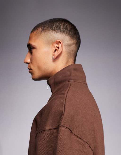 ASOS DESIGN - Premium oversized sweatshirt van 400gsm zware stof met kwartrits in bruin, 4 van 5