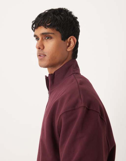 ASOS DESIGN - Premium oversized sweatshirt van zware 400 gsm stof met korte rits in bordeauxrood, 4 van 5