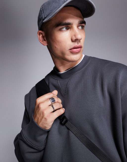 ASOS DESIGN - Premium oversized sweatshirt van zware 400gsm stof in zwart met wassing, 2 van 4