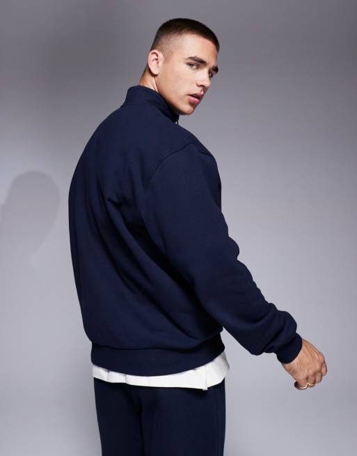 ASOS DESIGN - Premium - Oversized sweatshirt van zware 400gsm stof met korte rits in marineblauw, 2 van 4