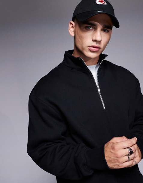 ASOS DESIGN - Premium - Oversized sweatshirt van zware 400gsm stof met korte rits in zwart - view 1