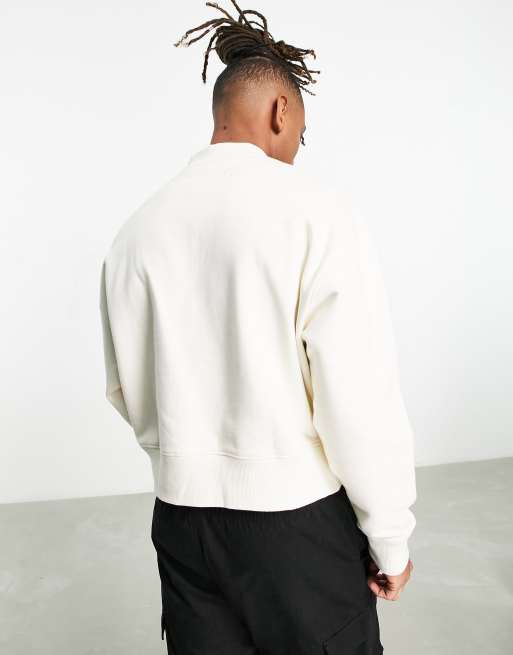 ASOS DESIGN - Premium oversized sweatshirt van zware 400gsm stof met ritsdetail in wit, 2 van 4