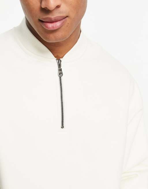 ASOS DESIGN - Premium oversized sweatshirt van zware 400gsm stof met ritsdetail in wit, 4 van 4