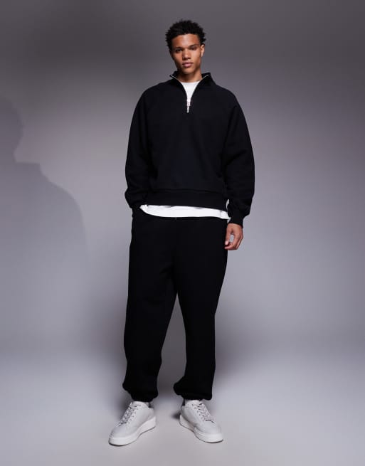 ASOS DESIGN - Premium oversized sweatshirt van zware 650gsm stof met korte rits in zwart, 2 van 6