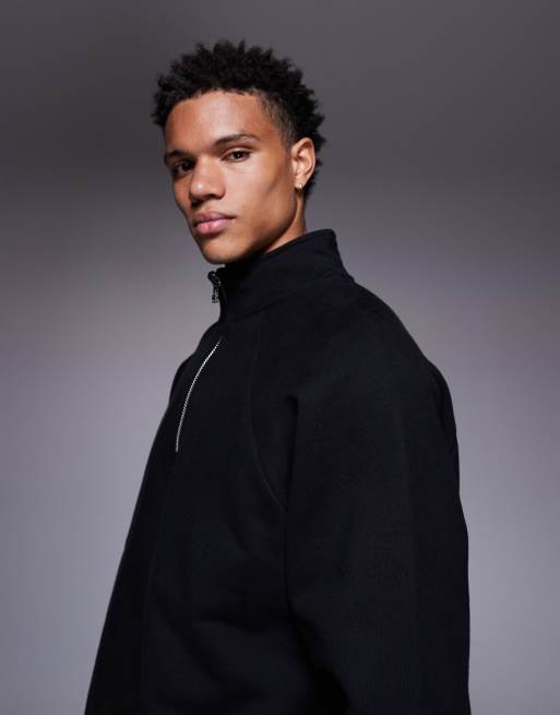 ASOS DESIGN - Premium oversized sweatshirt van zware 650gsm stof met korte rits in zwart, 5 van 6