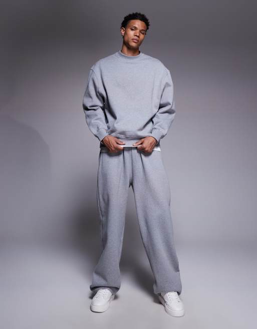 ASOS DESIGN - Premium - Oversized sweatshirt van zware stof in gemêleerd grijs