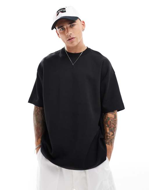 ASOS DESIGN - Premium - Oversized T-shirt i 300 gsm-materiale i sort med interlock-sømme