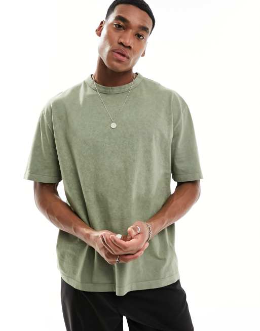 ASOS DESIGN premium oversized t-shirt in khaki wash with souvenir back print, 3 of 4