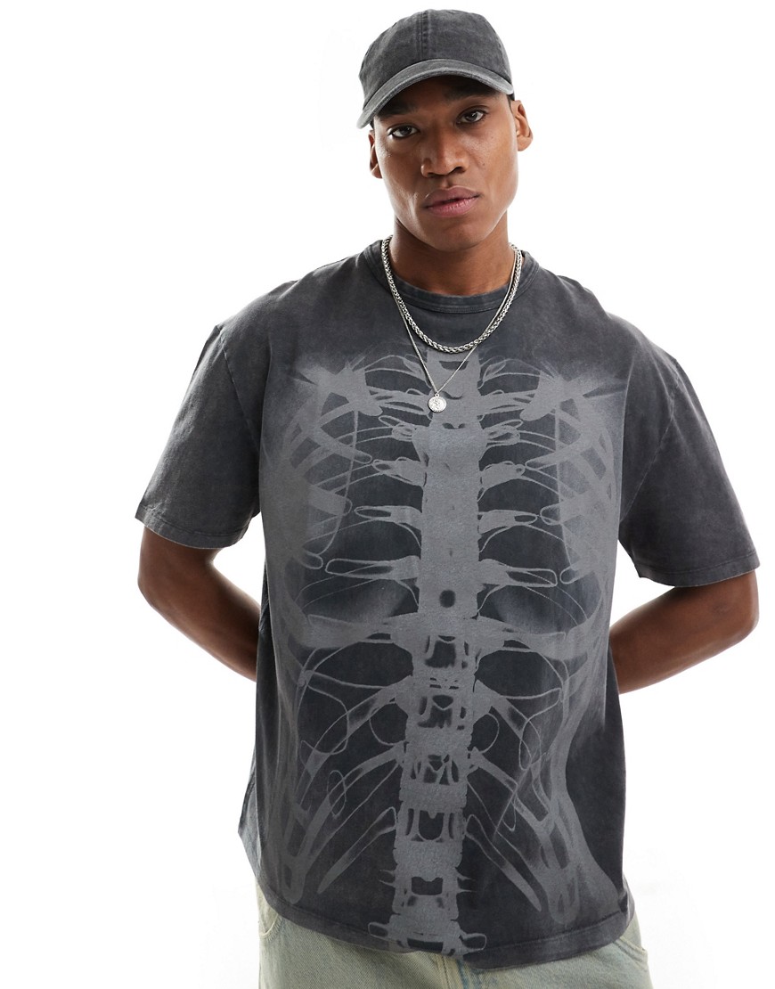 ASOS DESIGN premium oversized t-shirt in washed black with ribs print