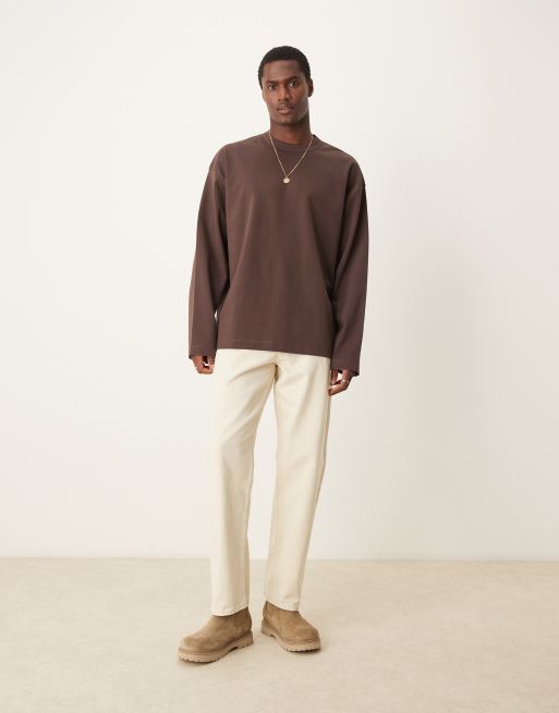 ASOS DESIGN - Premium - Oversized T-shirt van interlock stof met lange mouwen in bruin , 3 van 4