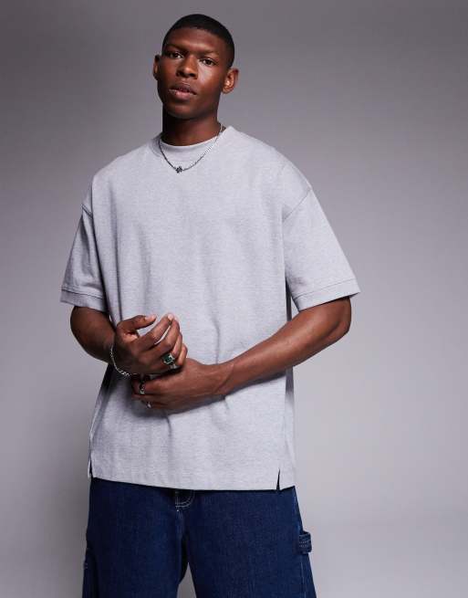 ASOS DESIGN - Premium - Oversized t-shirt van zware stof 300g in grijs gemêleerd   