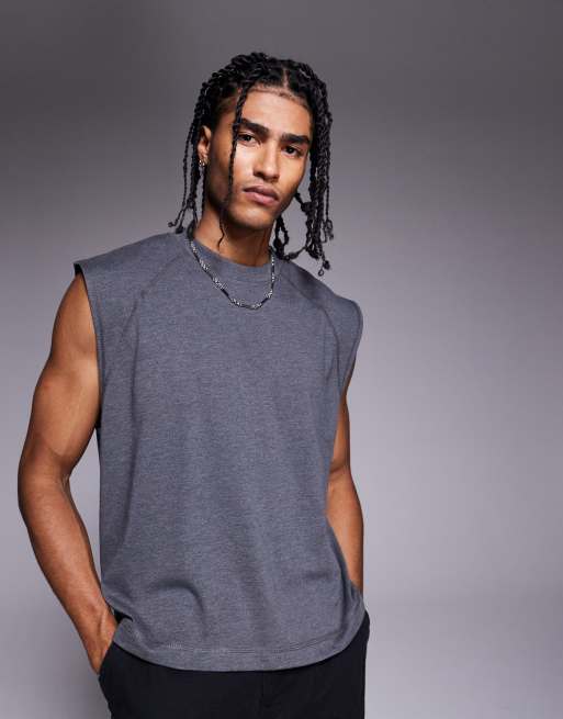 ASOS DESIGN - Premium - Oversized tanktop in gemêleerd antracietgrijs
