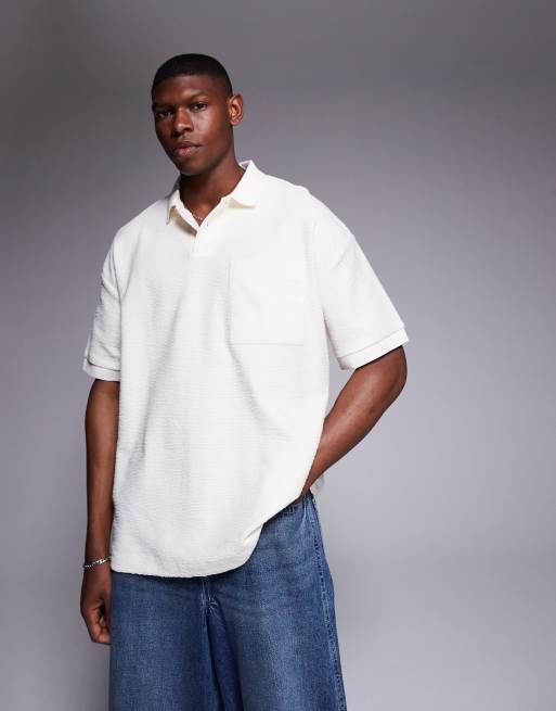 ASOS DESIGN Premium oversized textured polo in cream