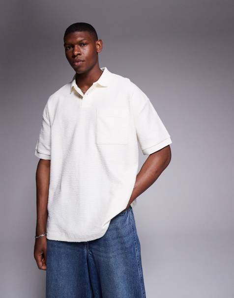 ASOS DESIGN Premium oversized textured polo shirt in cream - view 1