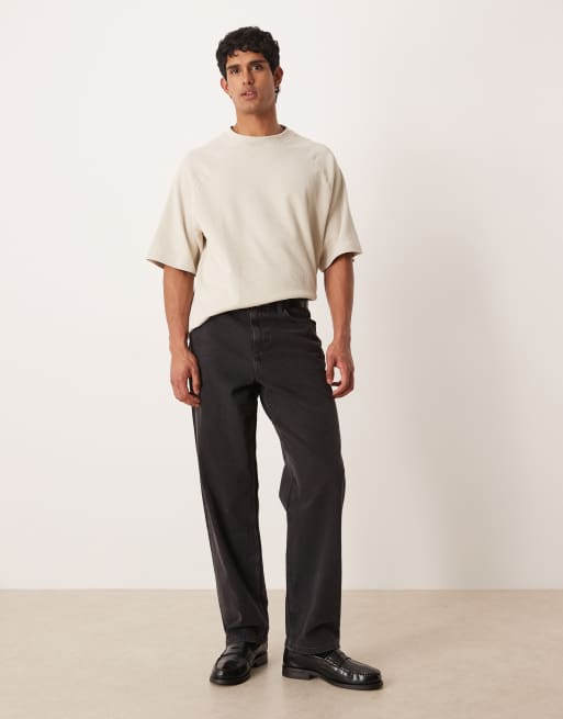 ASOS DESIGN Premium oversized textured ribbed raglan T-shirt in stone, 3 of 5