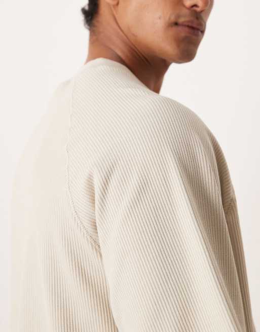 ASOS DESIGN Premium oversized textured ribbed raglan T-shirt in stone, 5 of 5