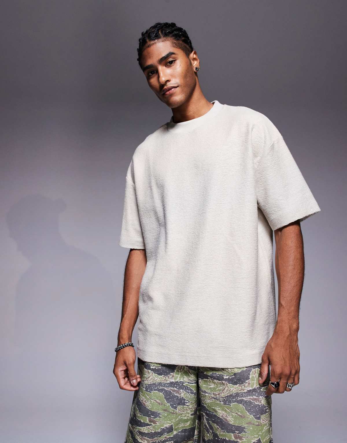 ASOS DESIGN premium oversized textured t-shirt in stone