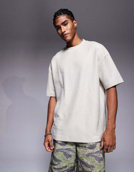 ASOS DESIGN premium oversized textured t-shirt in stone