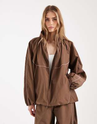 Asos Design Premium Oversized Track Jacket In Brown