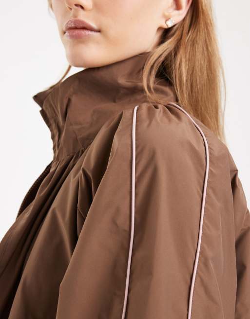 ASOS DESIGN premium oversized track jacket in brown and pink (Part of a set), 3 of 4