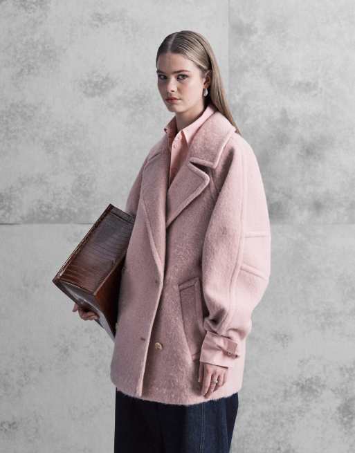 ASOS DESIGN premium oversized wool blend pea coat in dusty pink, 2 of 4