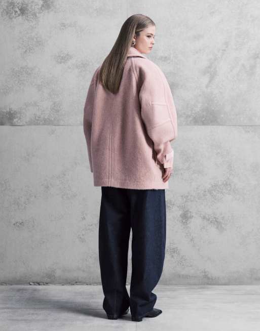 ASOS DESIGN premium oversized wool blend pea coat in dusty pink, 4 of 4