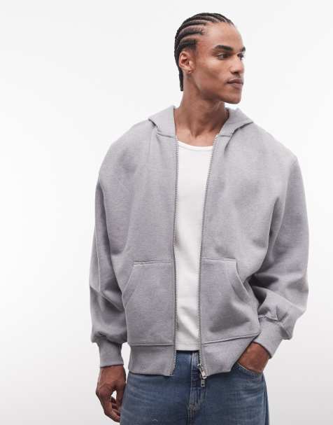 ASOS DESIGN premium oversized zip through hoodie in 400gsm in grey marl - view 1