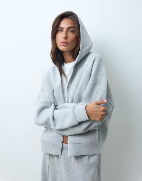 ASOS DESIGN Premium oversized zip through hoodie in grey melange in scuba-style fabric - view 1