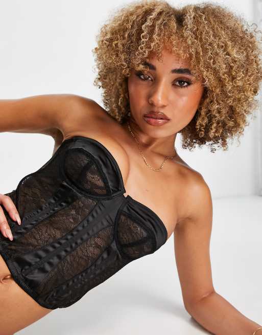 Corded Lace And Mesh Panelled Woven Corset