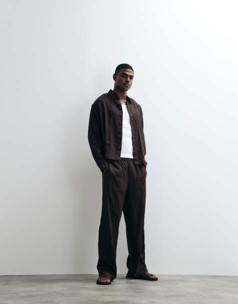 ASOS DESIGN premium pants and shirt set in brown - view 1