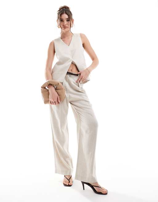 ASOS DESIGN premium pants with linen look in natural