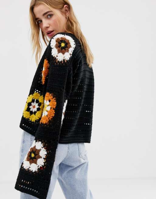 Premium Patchwork Crochet Cropped Cardigan