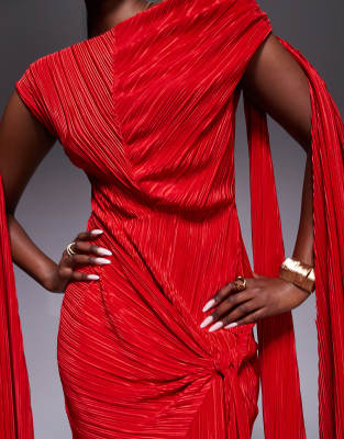 Asos Design Premium Plisse Multi Knot Detail Maxi Dress With High Split-red In Red