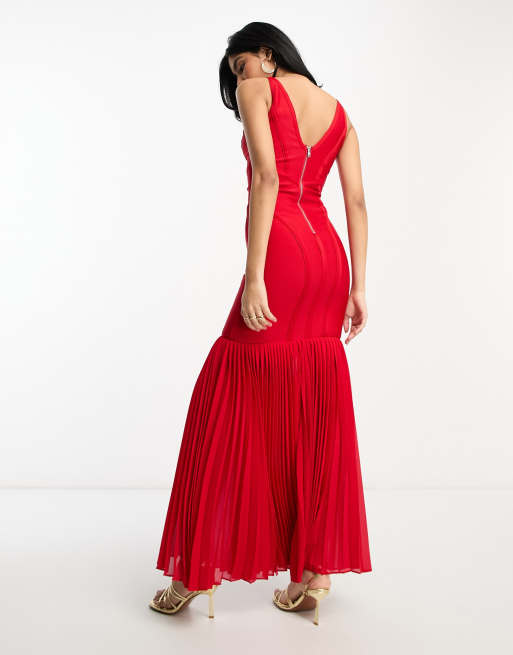 ASOS DESIGN pintuck corset sweetheart maxi dress in red