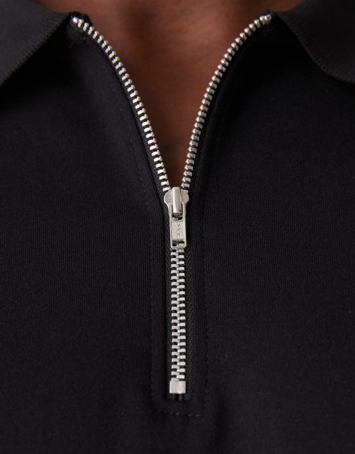 ASOS DESIGN - Premium - Polo van zware stof met rits in zwart, 2 van 4