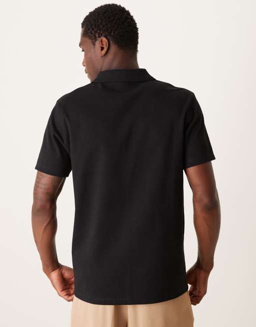 ASOS DESIGN - Premium - Polo van zware stof met rits in zwart, 3 van 4
