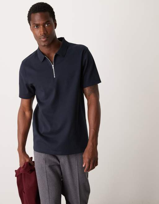 ASOS DESIGN – Premium – Polohemd aus Interlock-Jersey in Marineblau, 300 g/m²