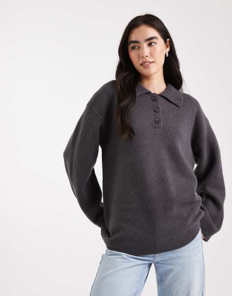 ASOS DESIGN - Premium poloshirt van lamswol in antracietgrijs - view 1