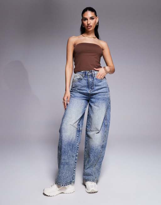 ASOS DESIGN premium polyamide slinky bandeau top in chocolate