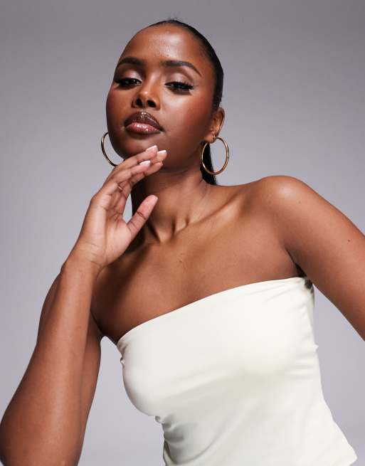 ASOS DESIGN premium polyamide slinky bandeau top in yellow, 3 of 4