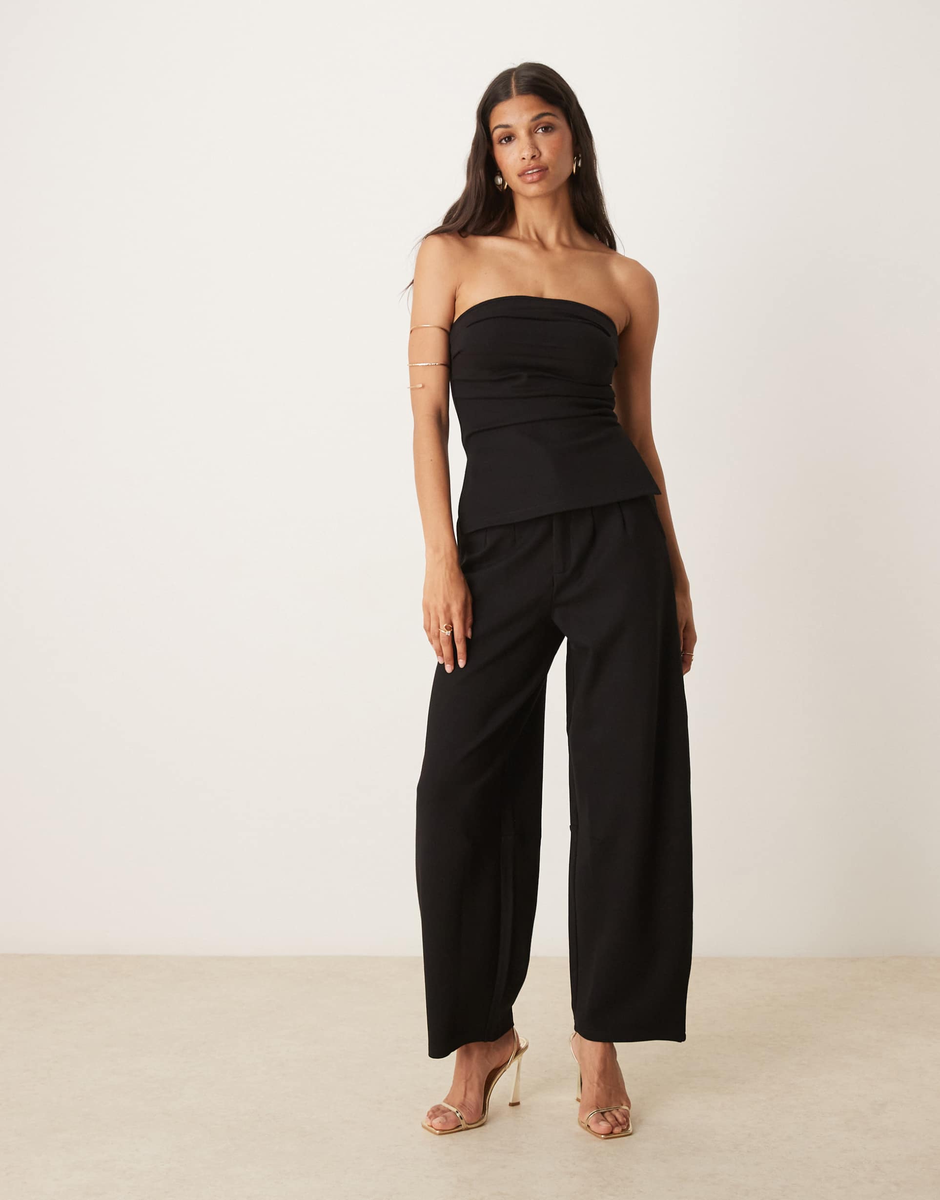 asos design premium ponte barrel leg pants in black - part of a set