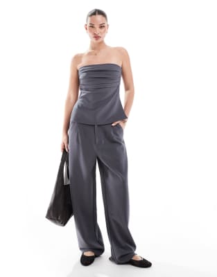 Asos Design Premium Ponte Barrel Leg Pants In Gray
