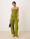 [ASOS DESIGN] ASOS DESIGN premium ponte barrel leg pants in khaki (Part of a set)-Green 12 Khaki
