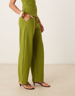 Asos Design Premium Ponte Barrel Leg Pants In Green