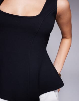 Asos Design Premium Ponte Cinched Waist Corset Top In Black
