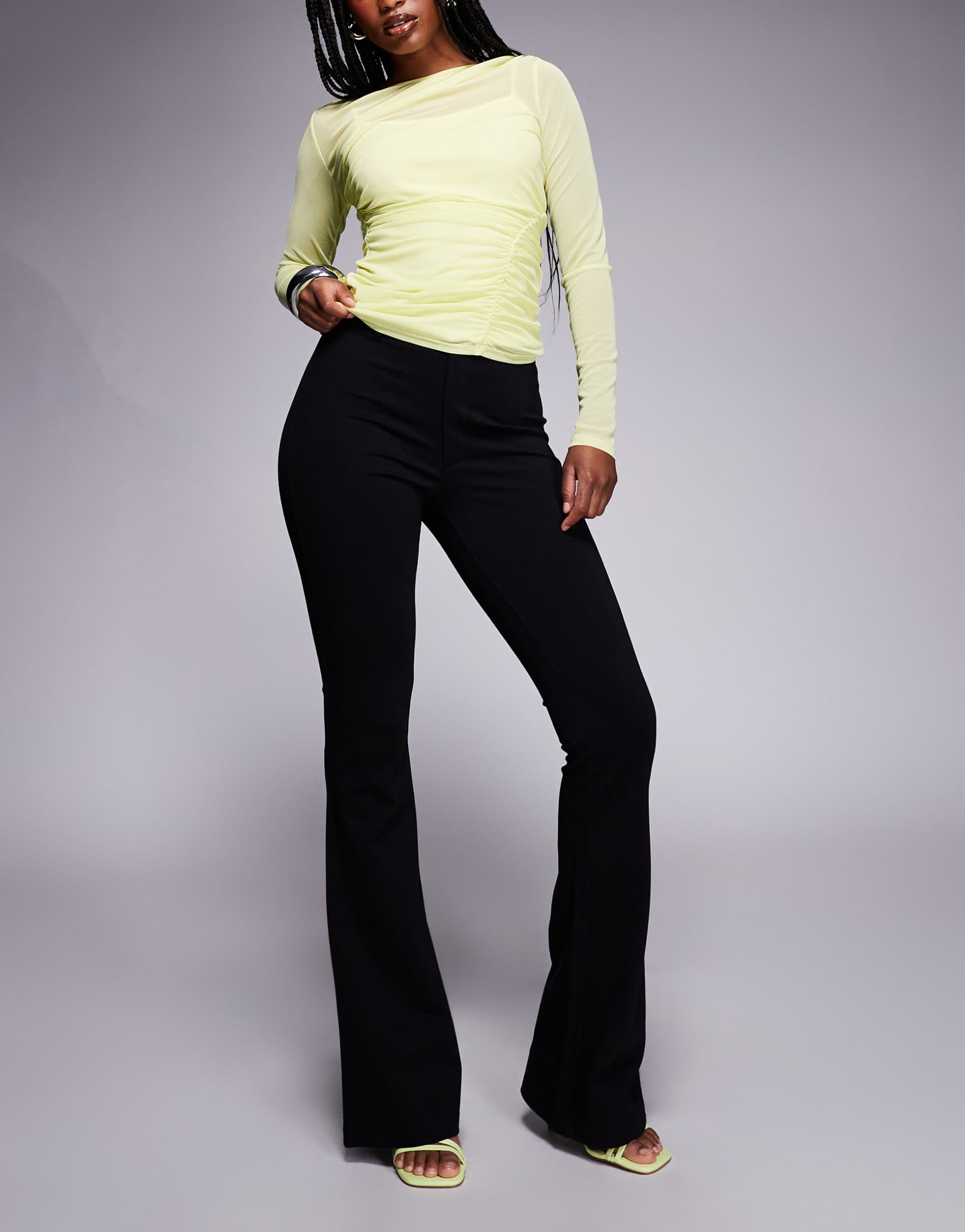 asos design premium ponte flare pants with tailored waistband in black