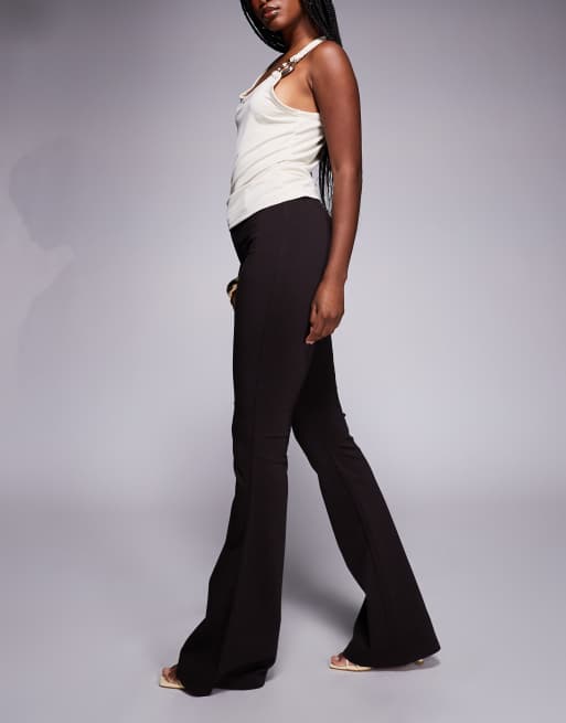 ASOS DESIGN premium ponte flare pants with tailored waistband in chocolate, 2 of 5