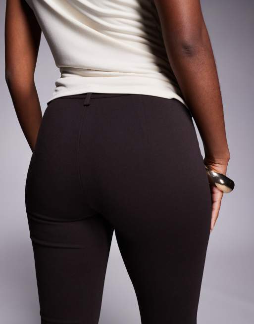 ASOS DESIGN premium ponte flare pants with tailored waistband in chocolate, 3 of 5